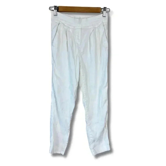 Babaton Aritzia Linen-Blend Mid Rise Trouser Pants Sophisticated White Size 00 - Picture 1 of 7
